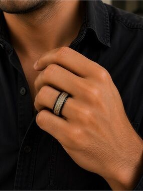 8MM DOME BLACK IP WITH HONEYCOMB TUNGSTEN RING